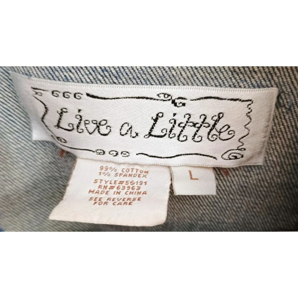 Live a Little Women's Blue Stretch Denim Jean Jacket Button Front Size Large